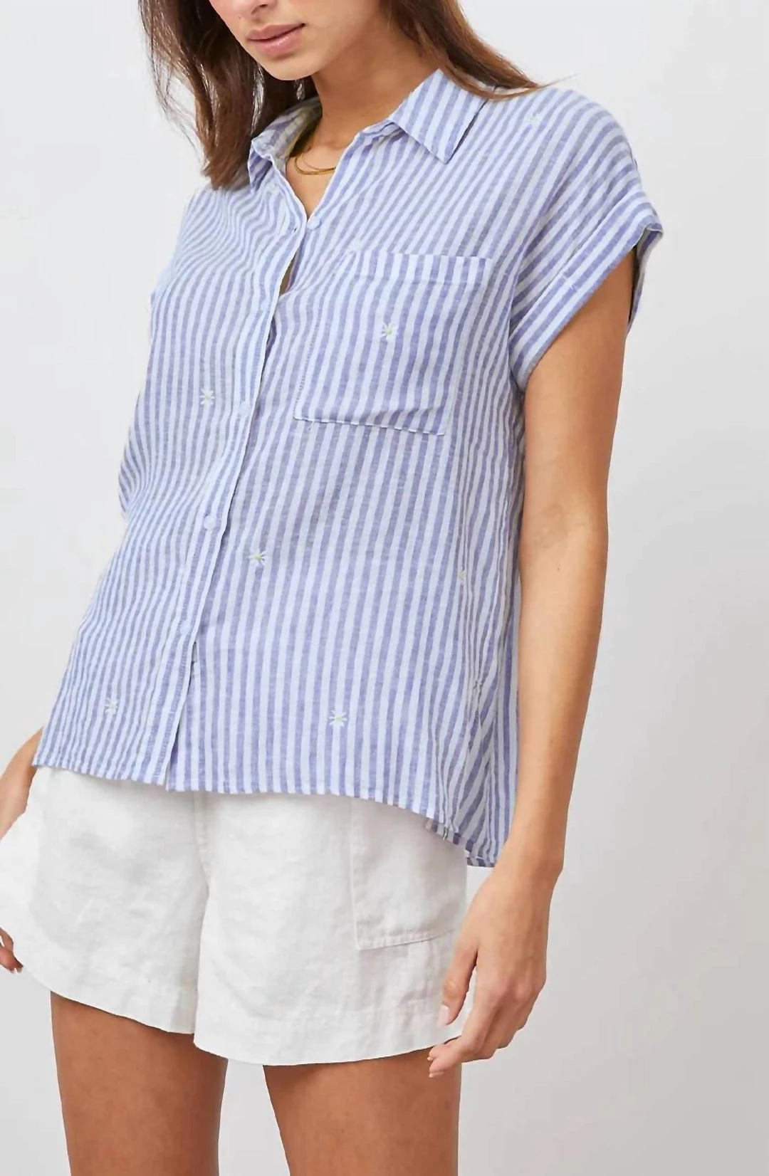 Hot Sale π― Rails Whitney Stripe Linen Blend π Shirt In Blue Stripe Daisy Embroidery for π© women π€© 4 Hot Sale π― Rails Whitney Stripe Linen Blend π Shirt In Blue Stripe Daisy Embroidery for π© women π€© - Image 4