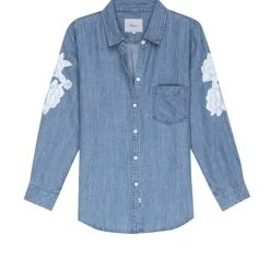 Coupon 😉 Rails Ingrid Denim 👕 Shirt With White Floral Patches in Medium Vintage for 👩 women ⭐