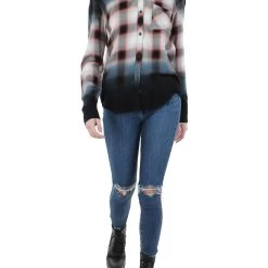 Best Sale 🤩 Rails Hunter 👩 Womens Plaid Dip Dye Button-Down Top 👍