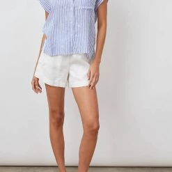Hot Sale 💯 Rails Whitney Stripe Linen Blend 👕 Shirt In Blue Stripe Daisy Embroidery for 👩 women 🤩